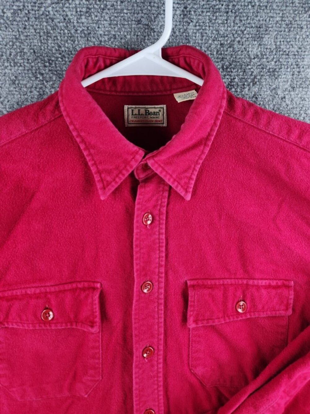 VTG LL Bean Chamois Cloth Flannel Button Up Shirt Red USA Made 16.5 Cotton 1611